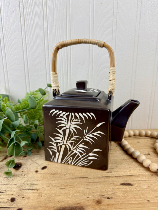 Brown Stoneware Teapot with Bamboo Design