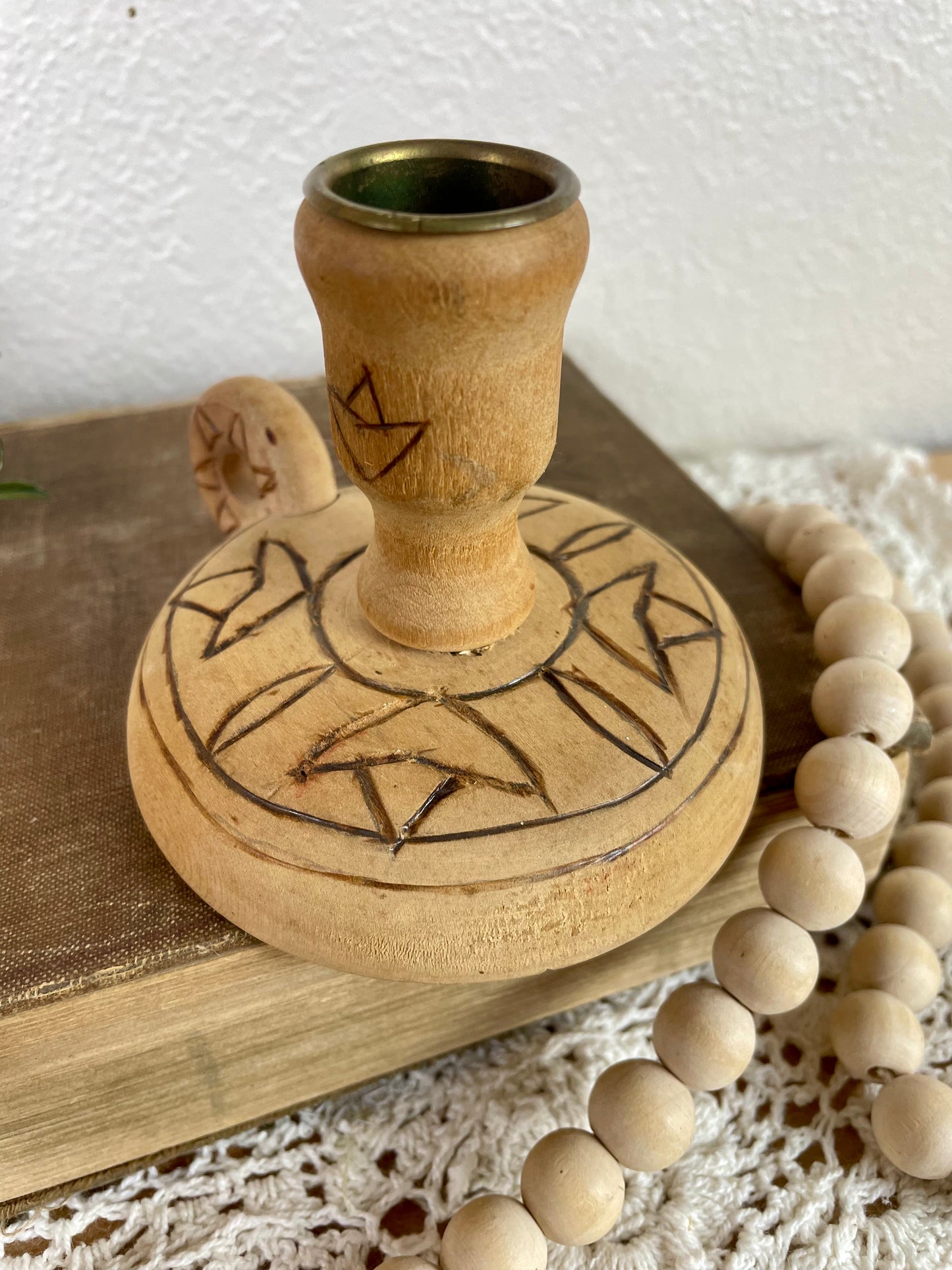 Vintage Handmade Wooden Candle Holder