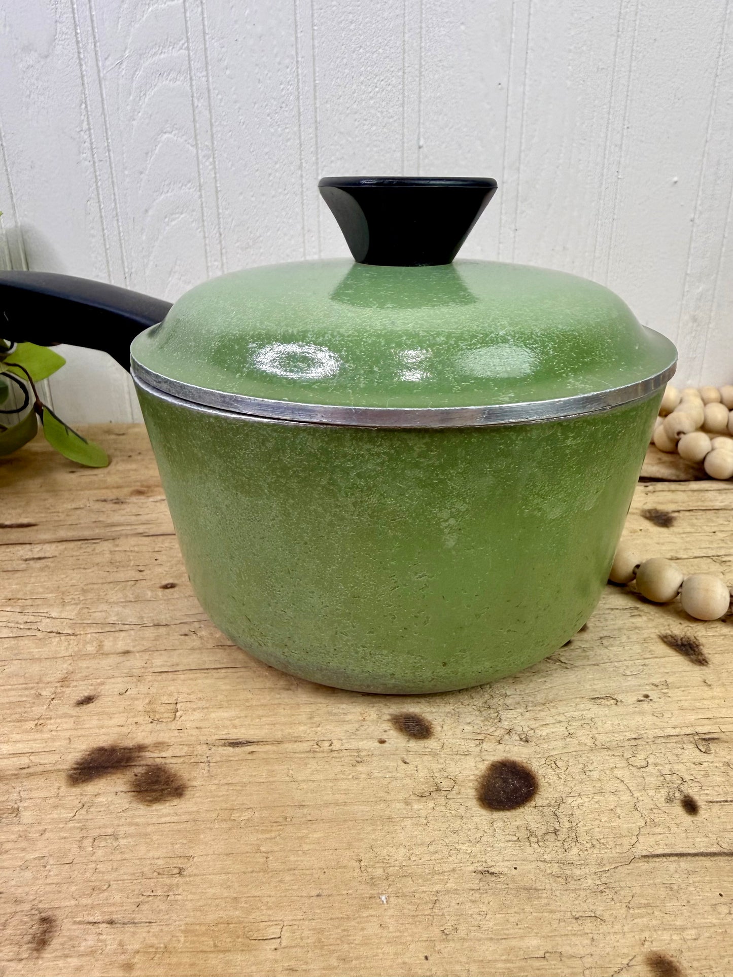 Vintage Mid-Century Club Aluminum Avocado Green Saucepan