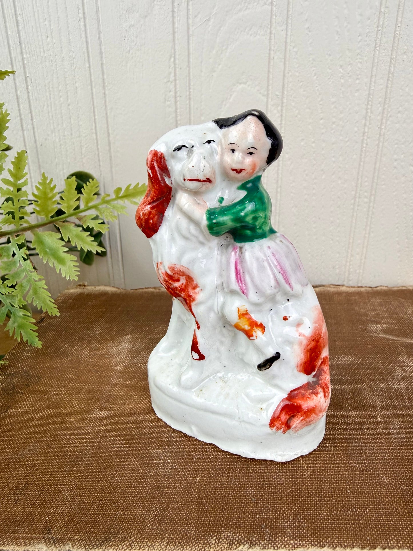 Rare Antique Staffordshire Victorian Spaniel & Child Figurine