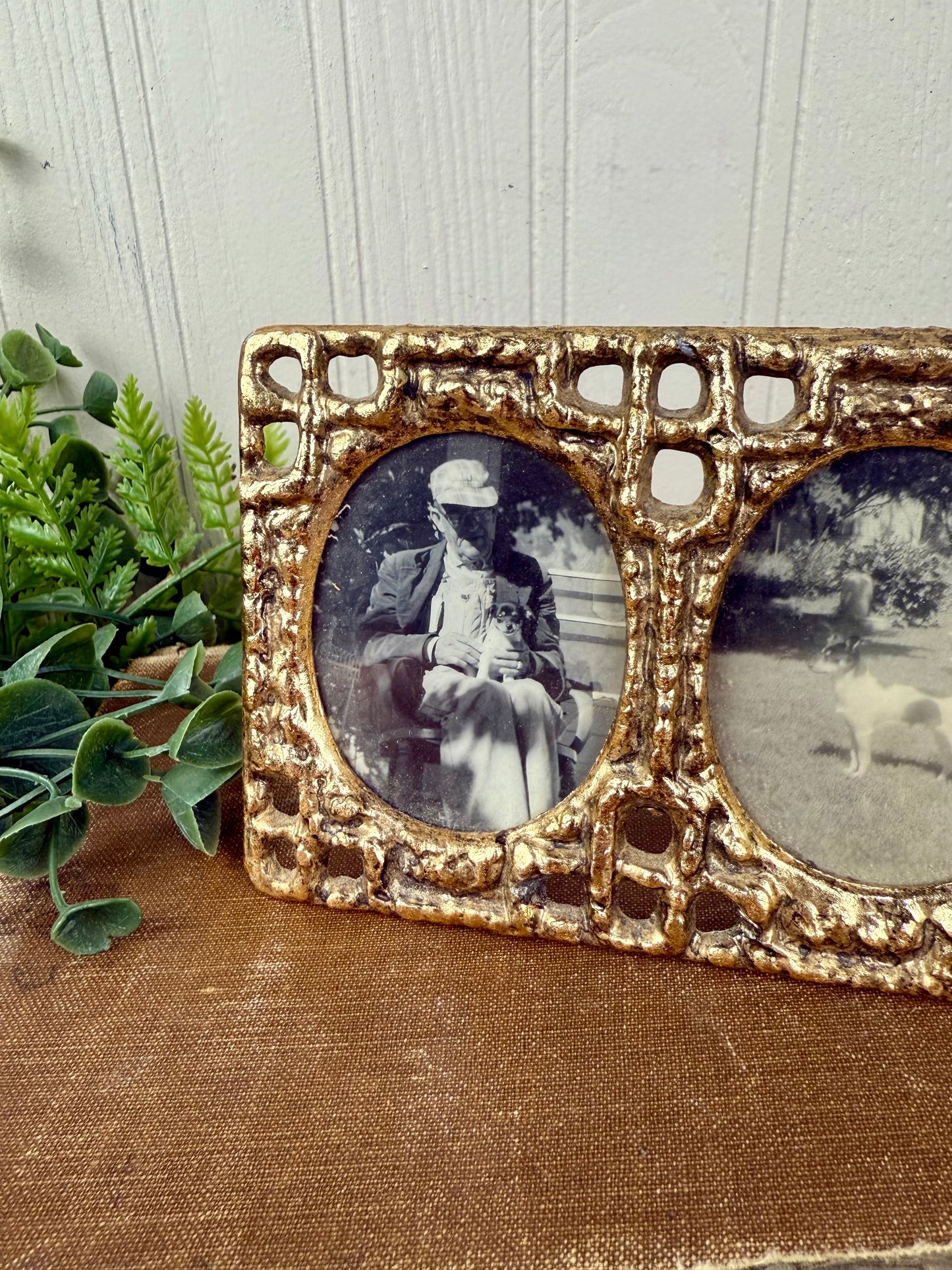 Vintage Ornate Solid Brass Double Frame