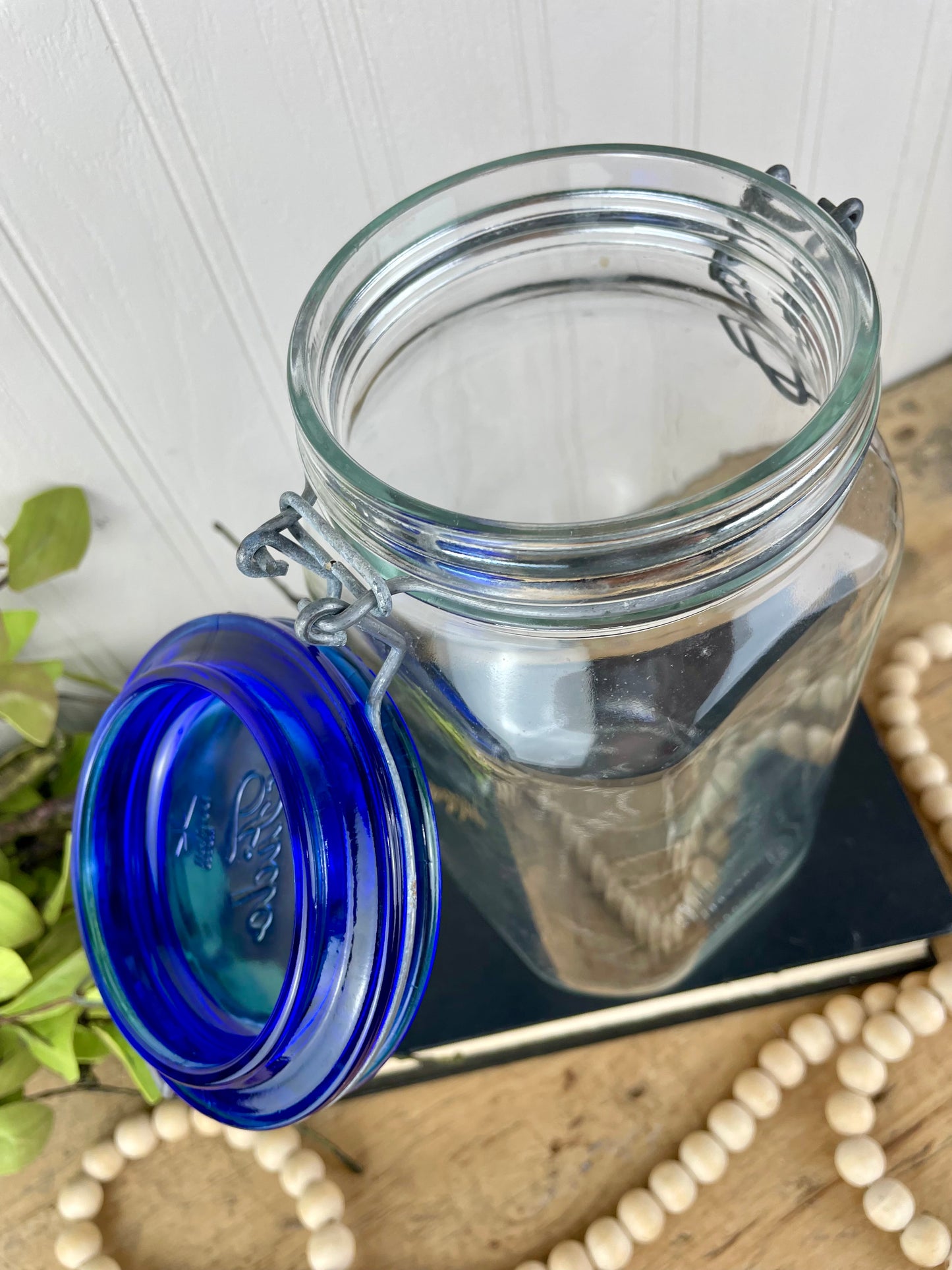 Italian Cobalt Blue Glass Jar with Clasp