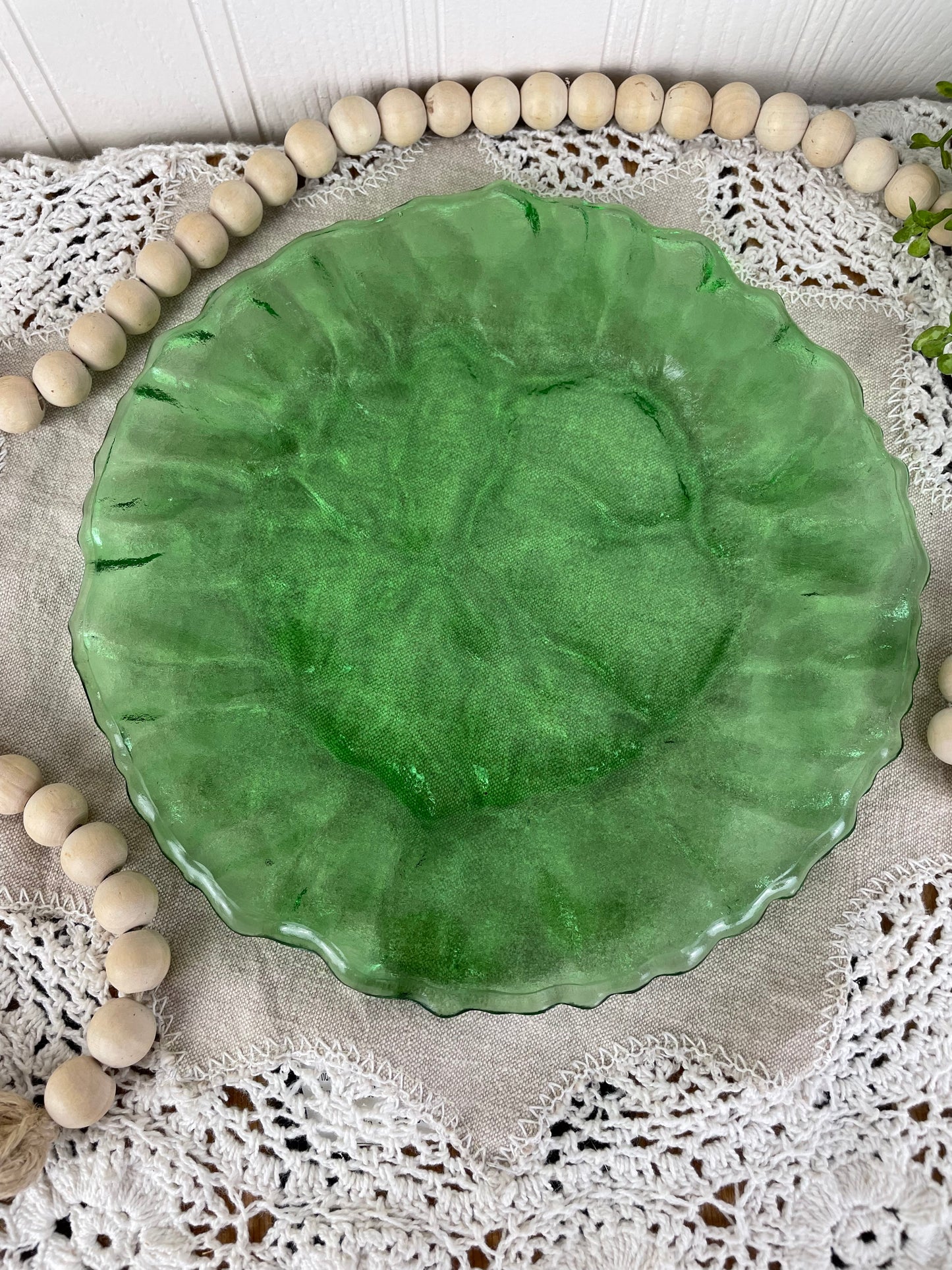 Vintage Morgantown Crinkle Green Glass Lunch Plate