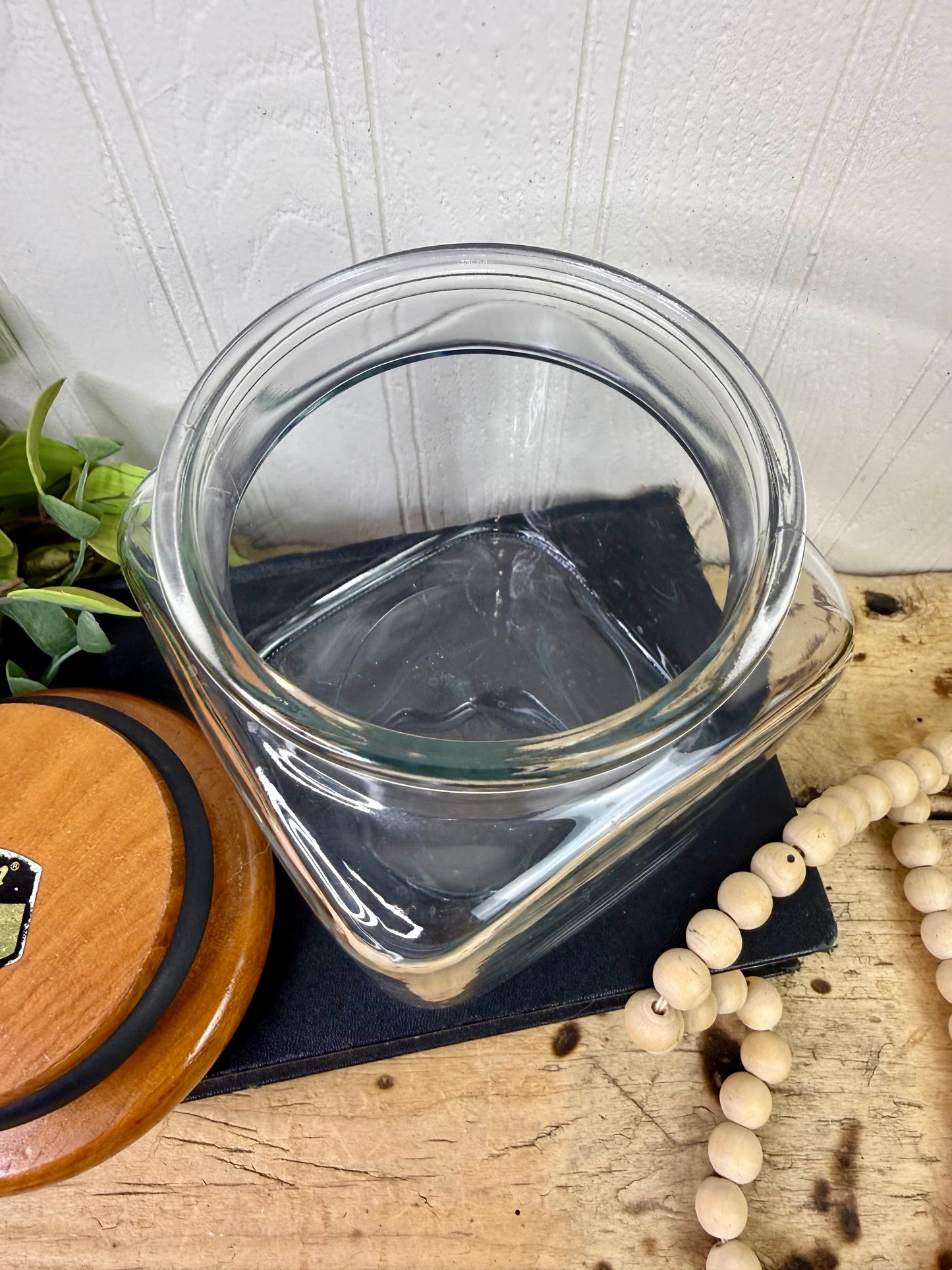 Vintage Dolphin Thailand Glass Canister with Teak Wood Lid