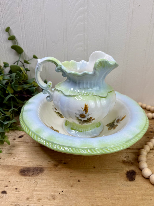 Vintage Handmade Ceramic Small Pitcher & Bowl Set