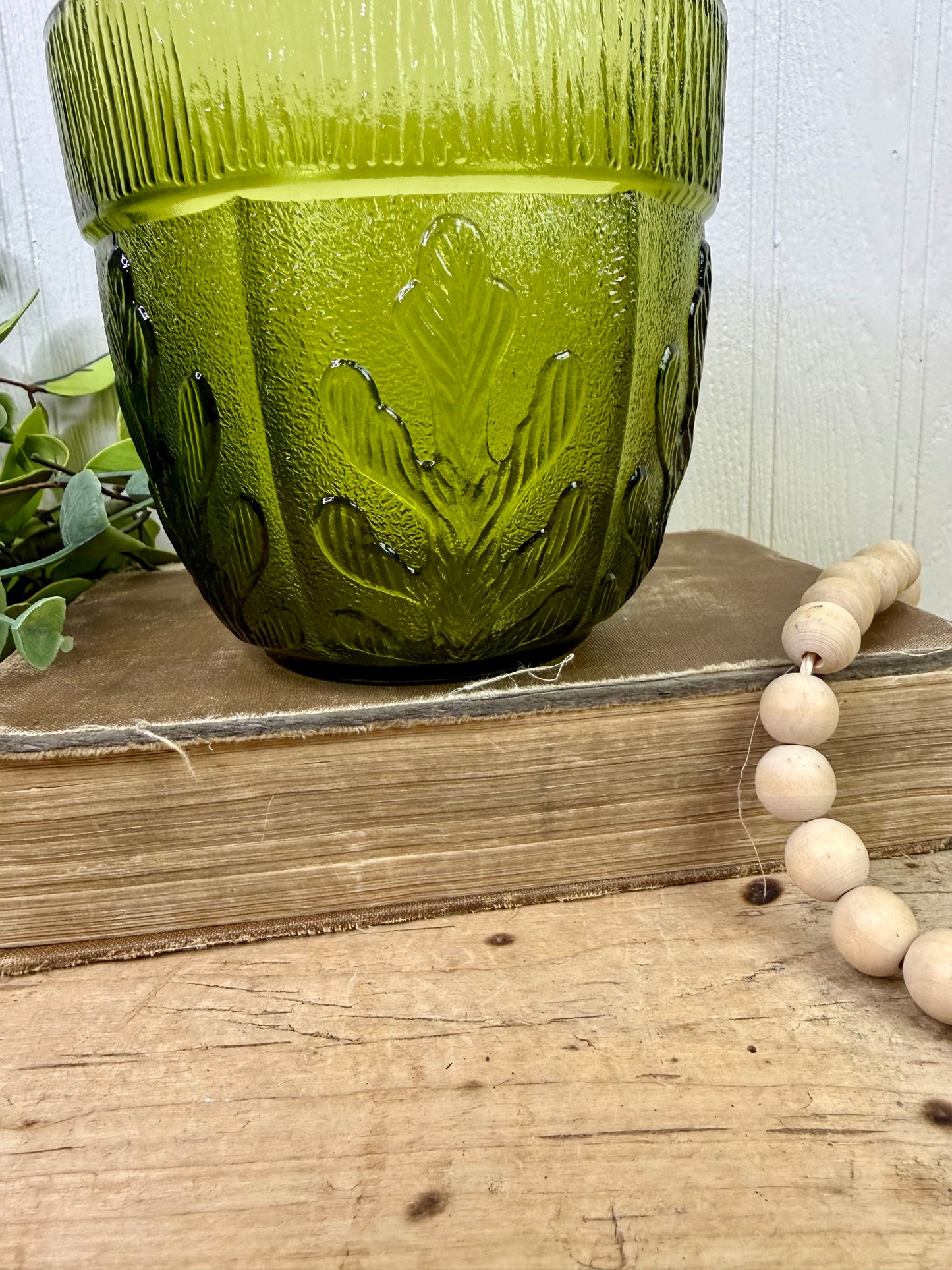 Vintage FTD Mid-Century Green Glass Planter