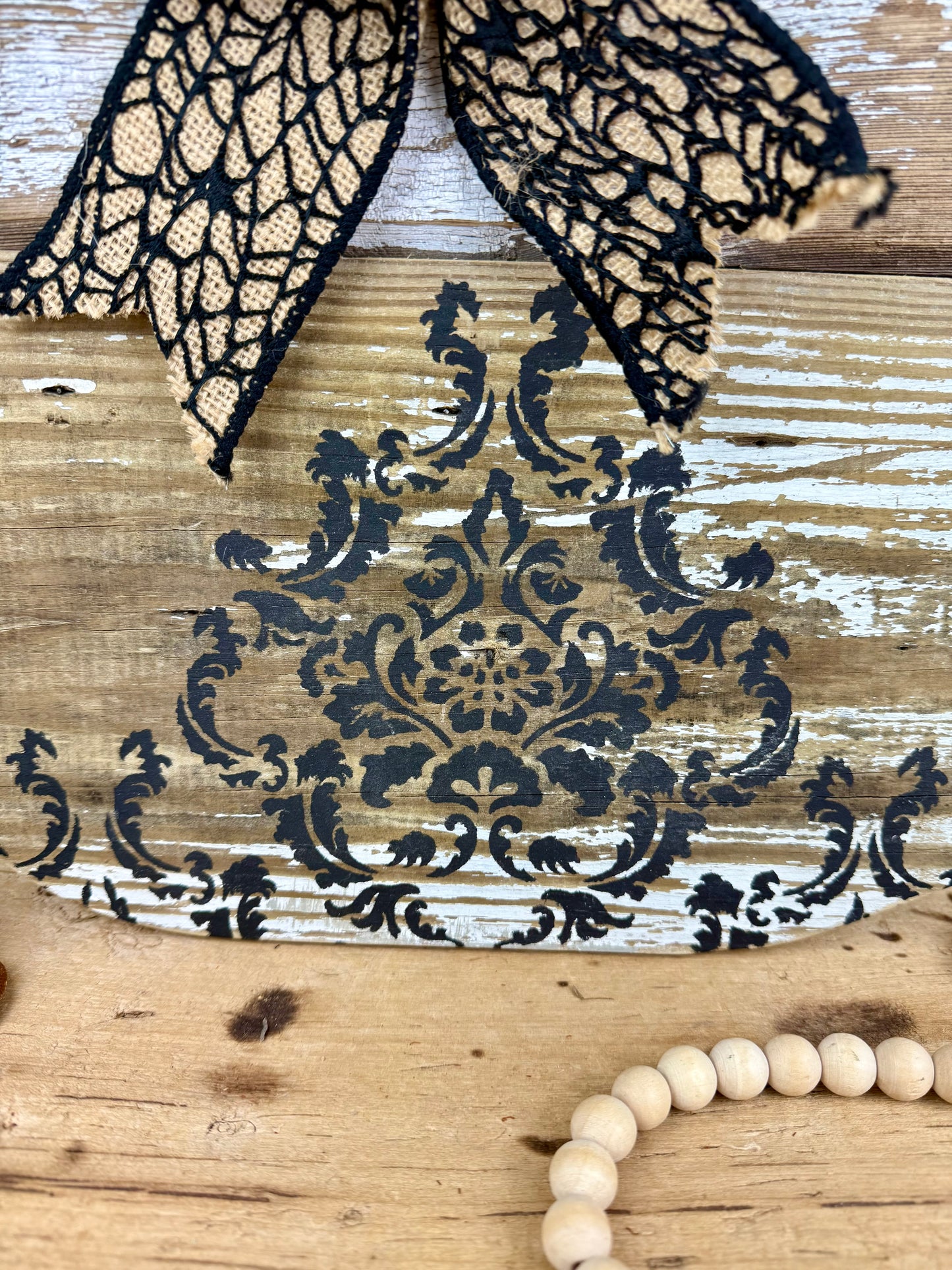 Handmade Chippy Barn Wood Pumpkin with Black Details