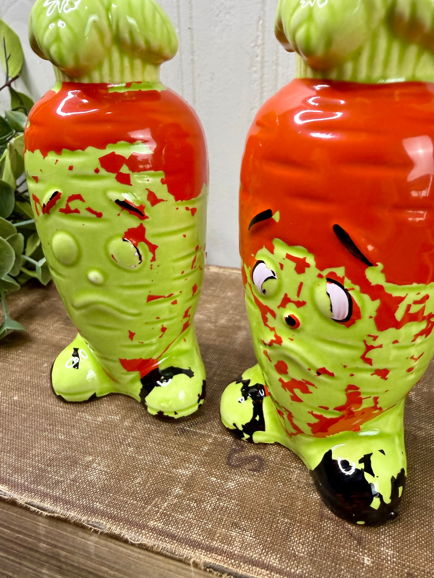 Vintage Mid-Century Carrot Salt & Pepper Shaker Set with Chippy Paint