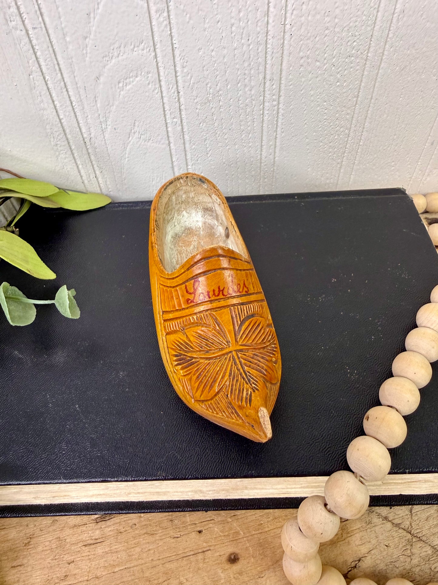 Vintage Hand-Carved Wooden Clog Souvenir