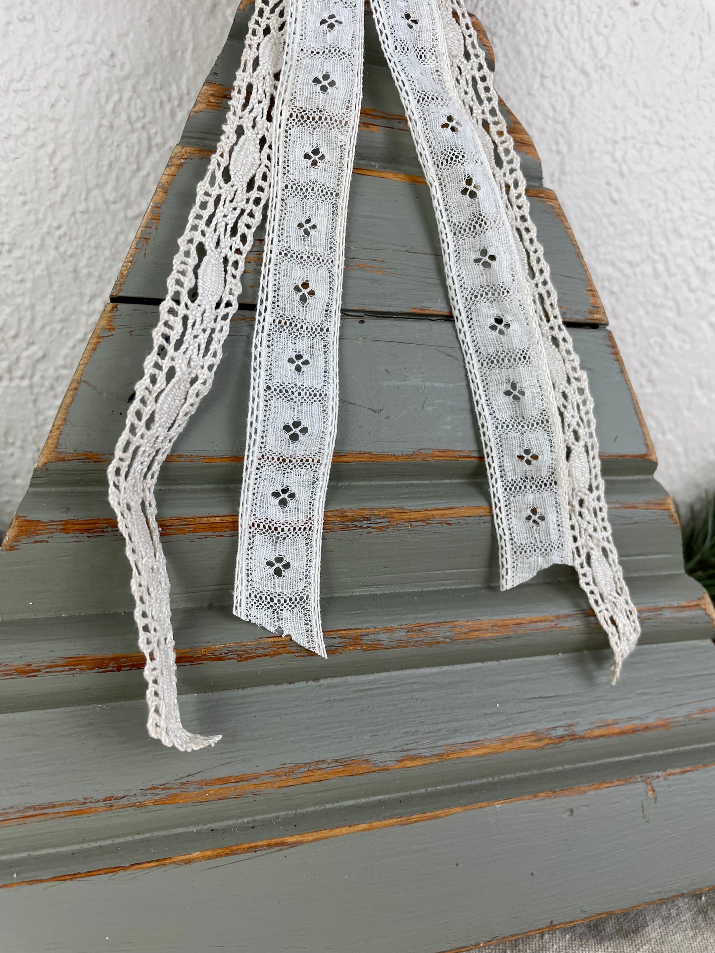 Upcycled Vintage Trim Dusty Sage Large Christmas Tree with Metallic Star
