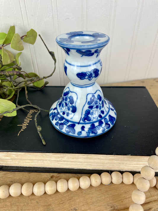 Vintage Blue & White Ceramic Candle Holder