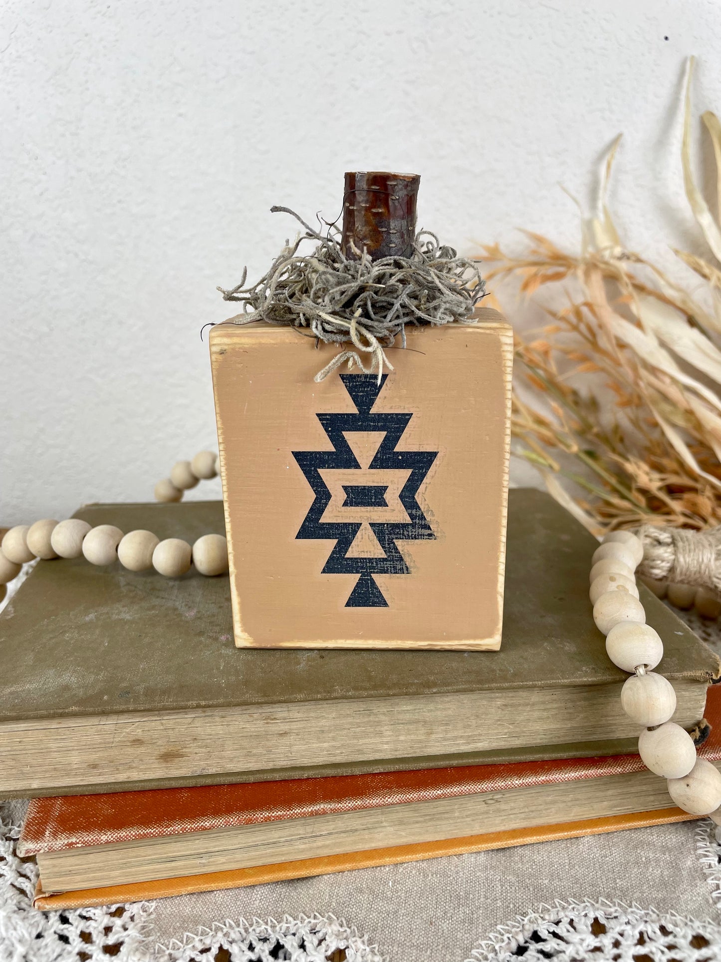 Handmade Small Wood Pumpkin with Tribal Design
