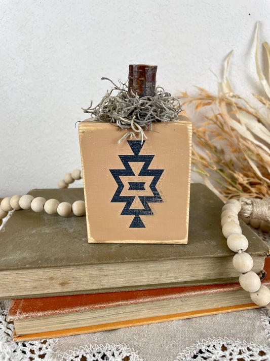 Handmade Small Wood Pumpkin with Tribal Design