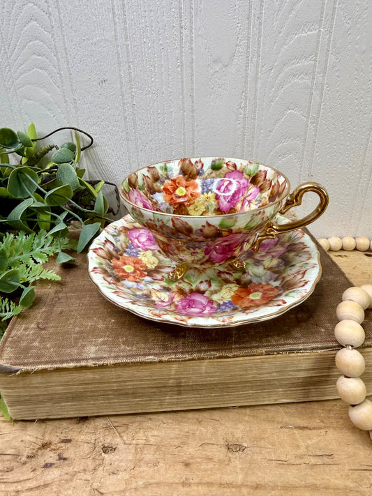 Vintage Norcrest Hand Painted Fine China Teacup & Saucer