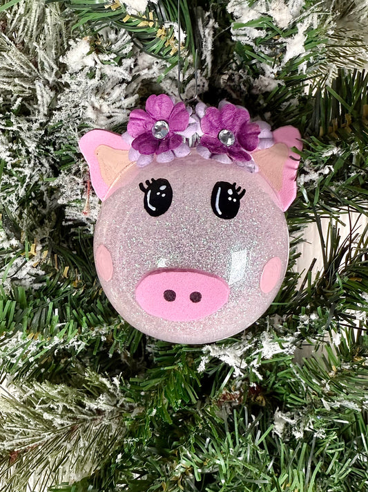 Handmade Glitter Pig Ornament- E