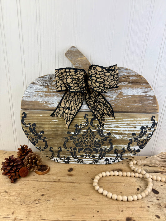 Handmade Chippy Barn Wood Pumpkin with Black Details