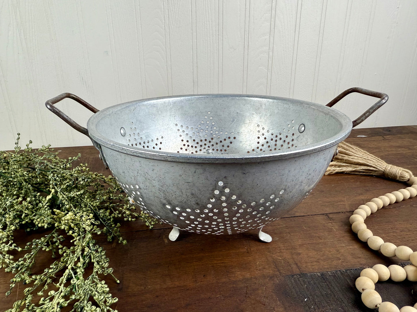 Vintage Aluminum Star Patterned Colander