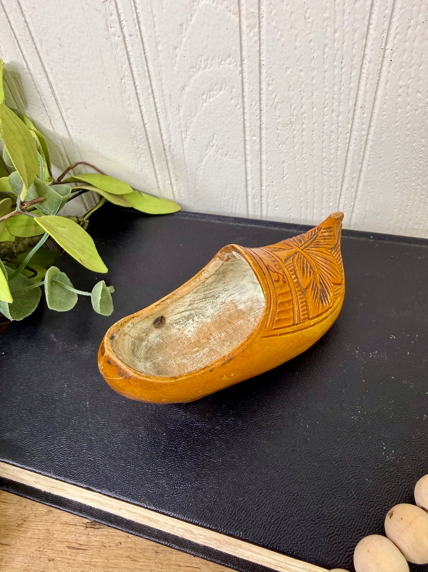 Vintage Hand-Carved Wooden Clog Souvenir