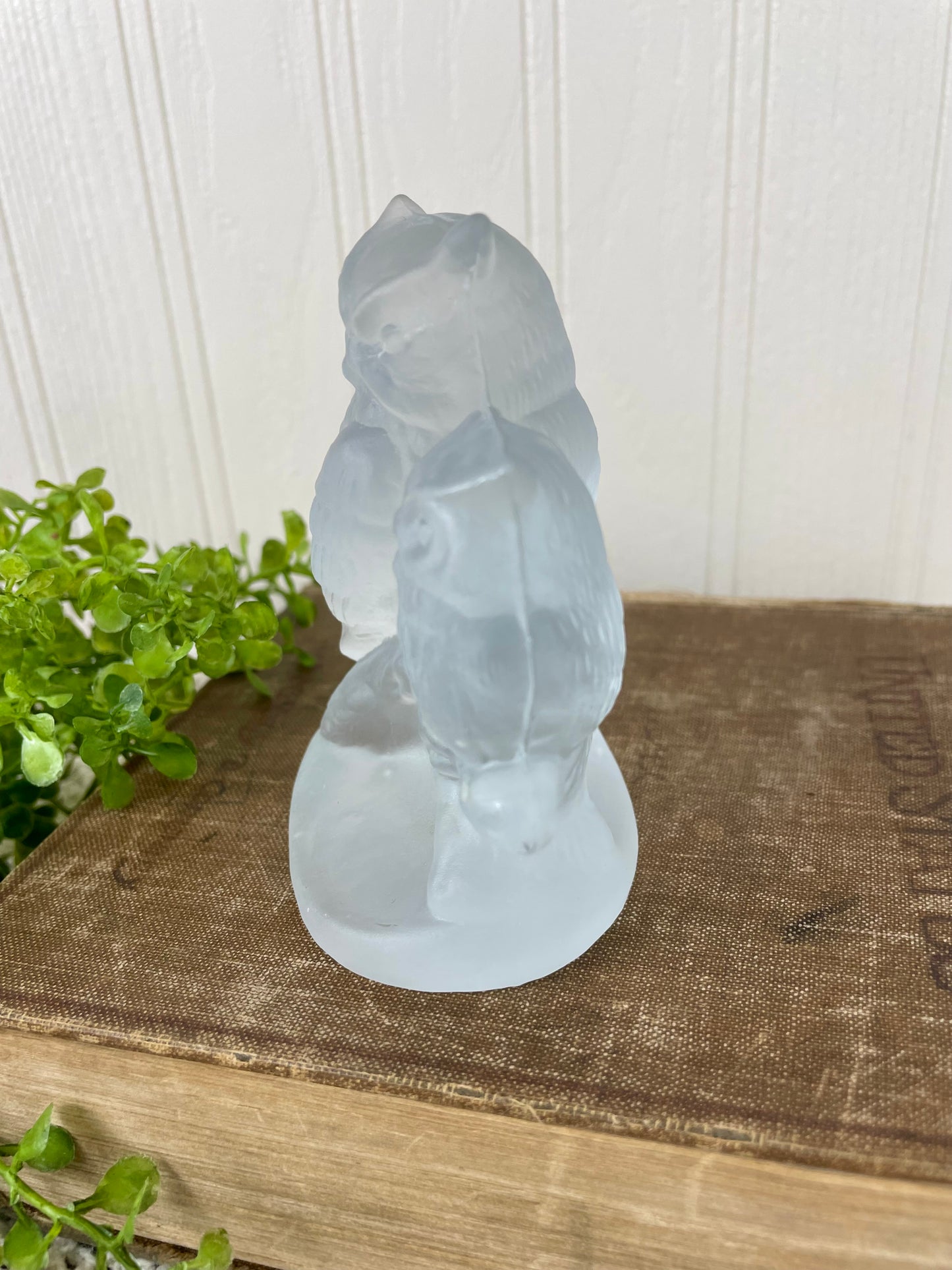 Vintage German Frosted Glass Owl Figurine