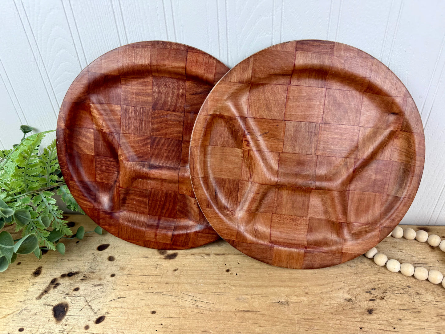 Vintage Woven Wood Divided Plates