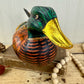 Vintage Hand Carved Wooden Duck with Golden Details