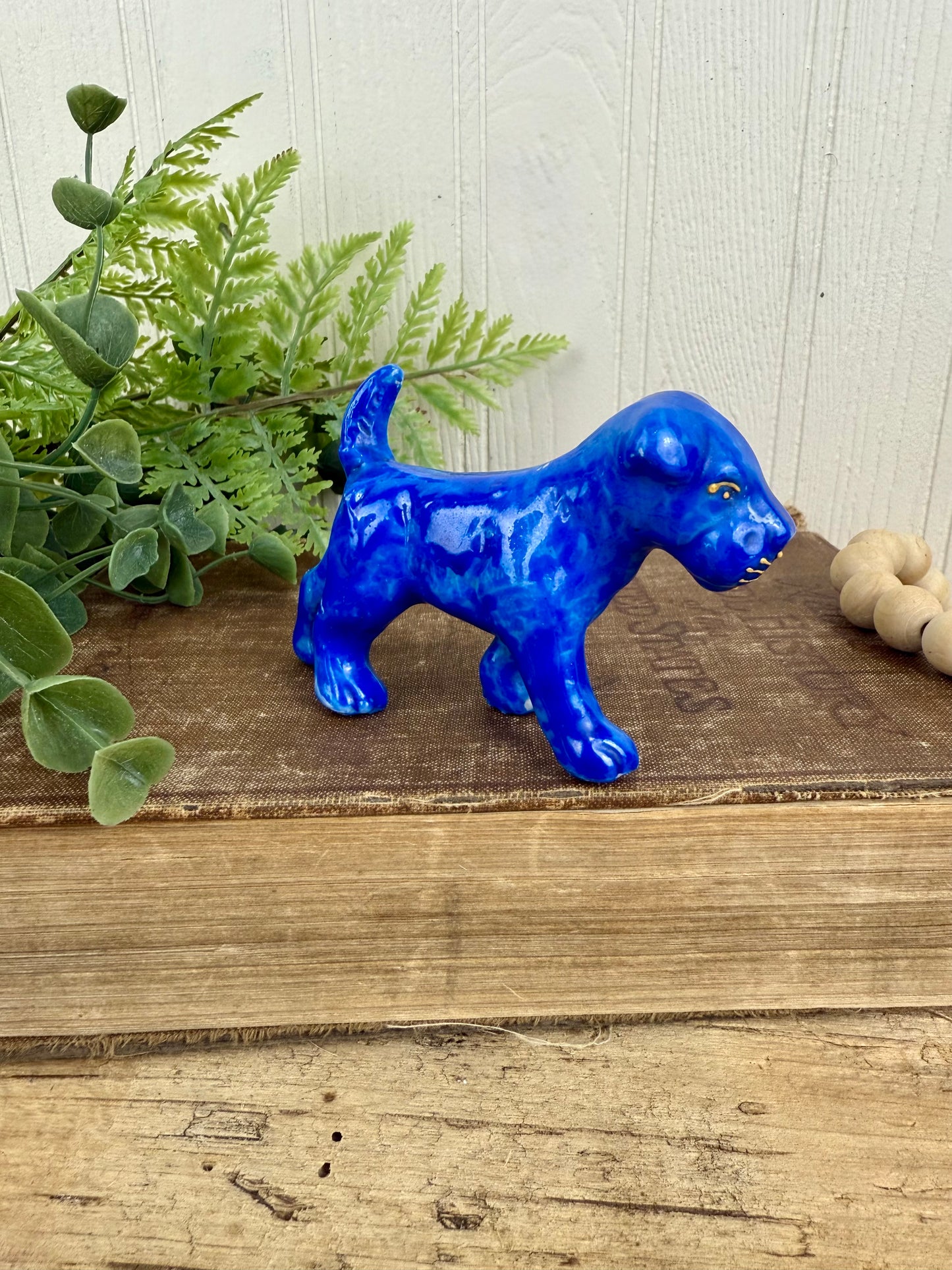 Vintage Miniature Blue Dog Porcelain Figurine