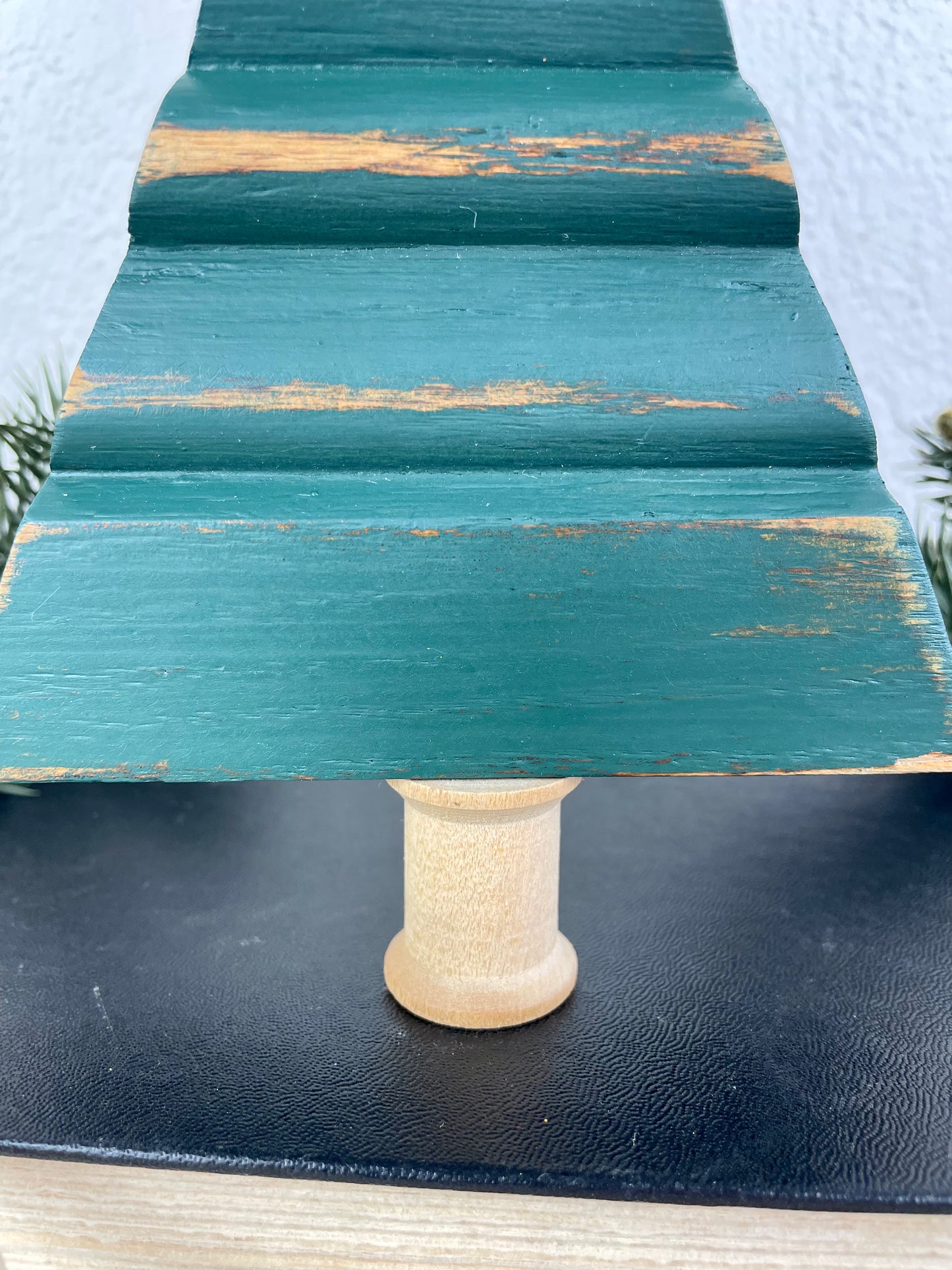 Upcycled Small Vintage Trim Forest Green Christmas Tree with White Poinsettia