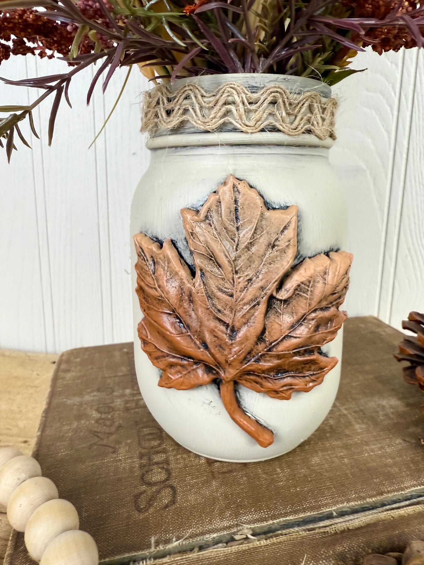 Handmade Upcycled Small Mason Jar Fall Floral Arrangment
