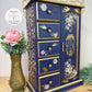 Upcycled Navy & Gold Jewelry Box with Pink Florals