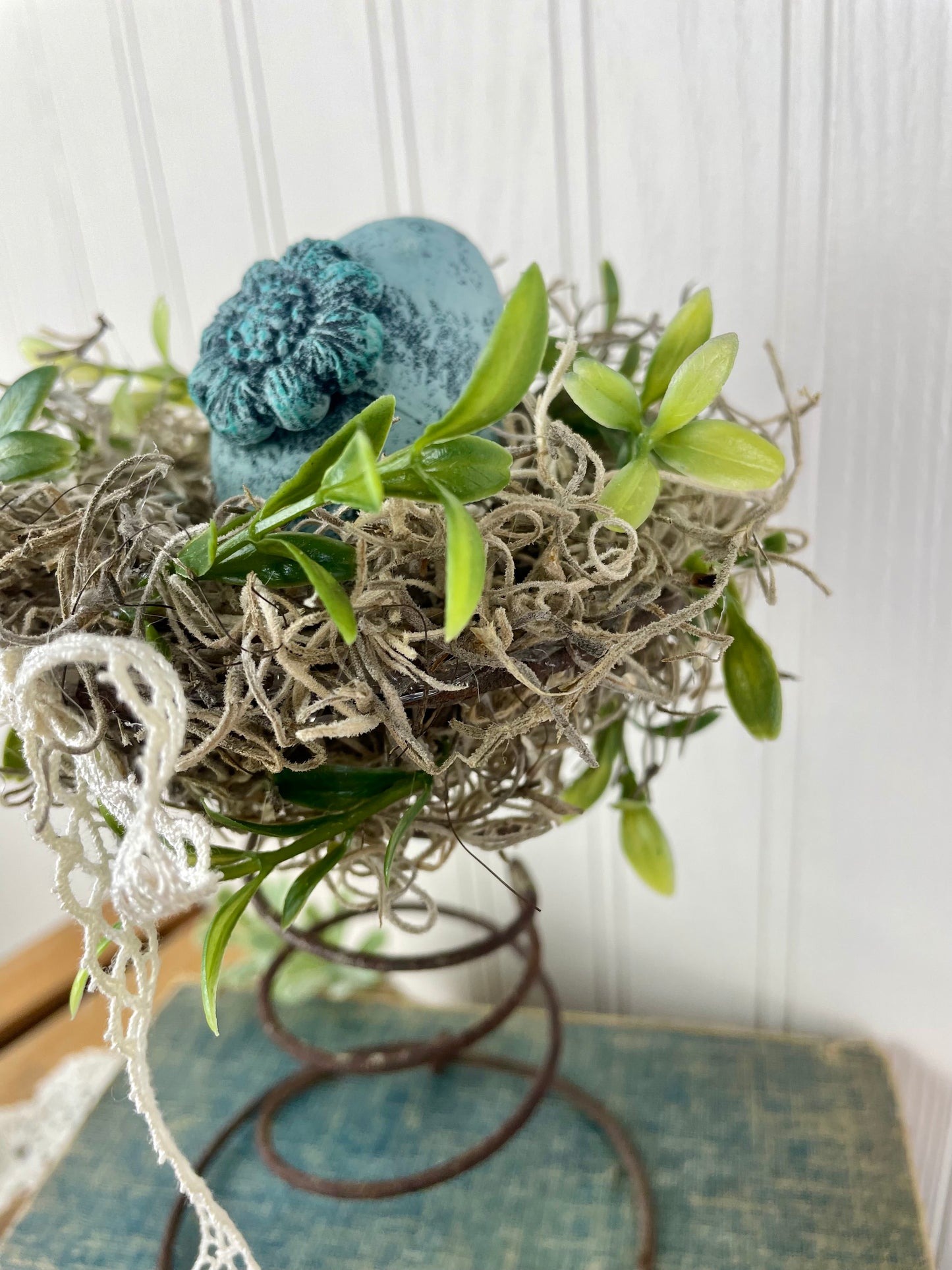 Handmade Rustic Bed Spring Nest with Blue Egg