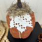 Handmade Plush Pumpkin with Doily Leaves