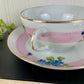 Vintage Hand Painted Blue Floral & Pink Striped Nippon Teacup & Saucer Set