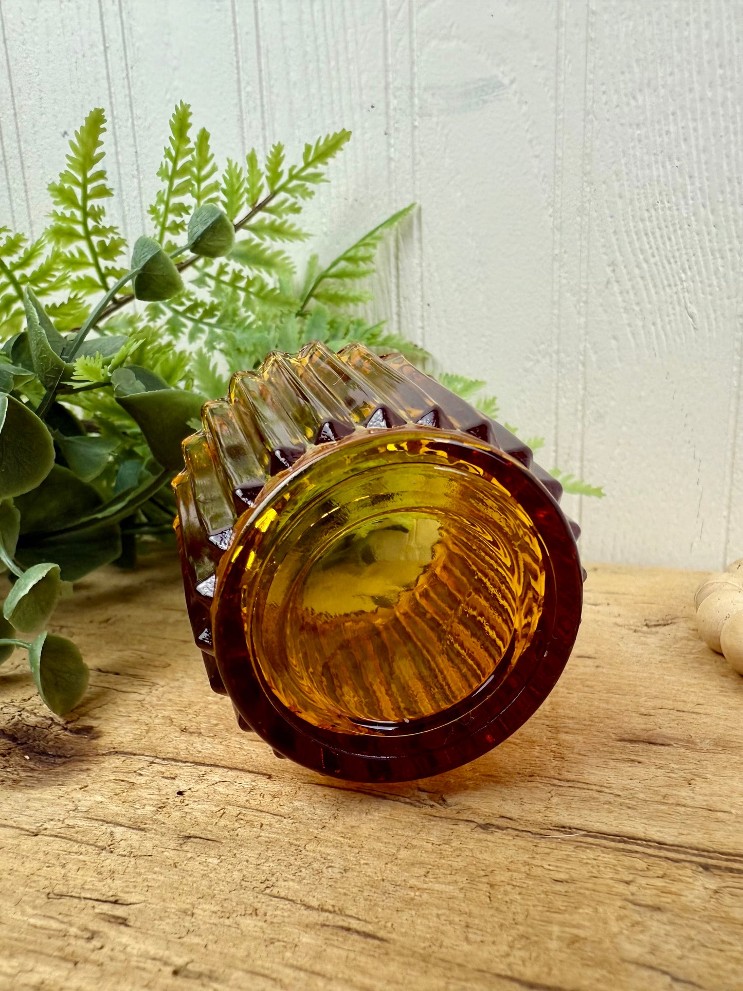 Vintage Indiana Glass Co. Striated Amber Candle Votive