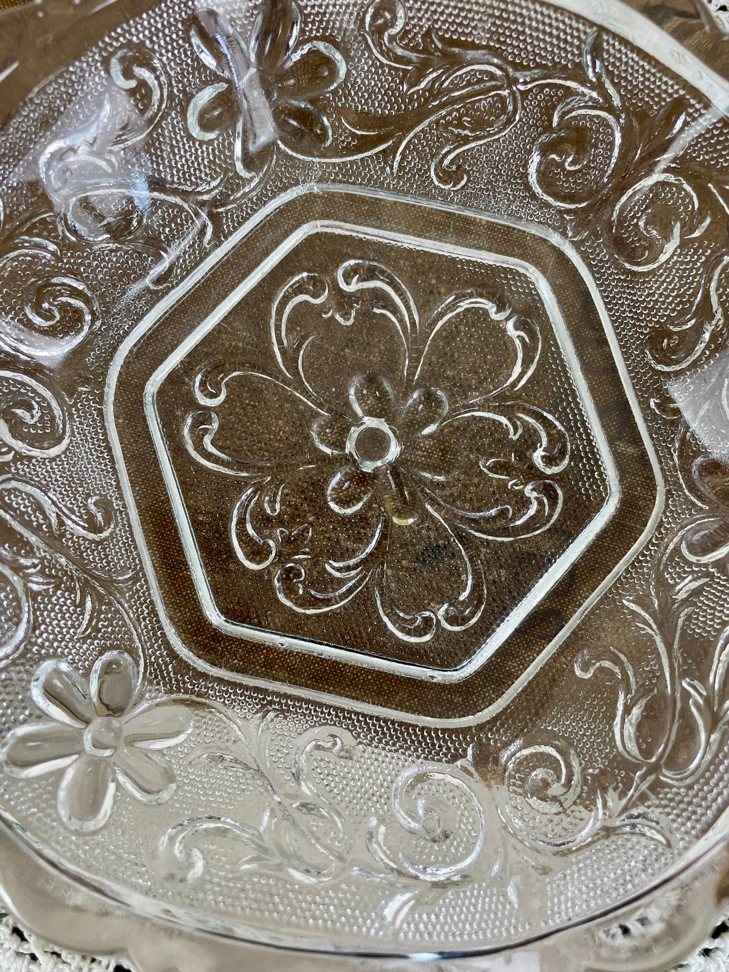 Vintage Indiana Glass Scalloped Candy Dish with Floral Design