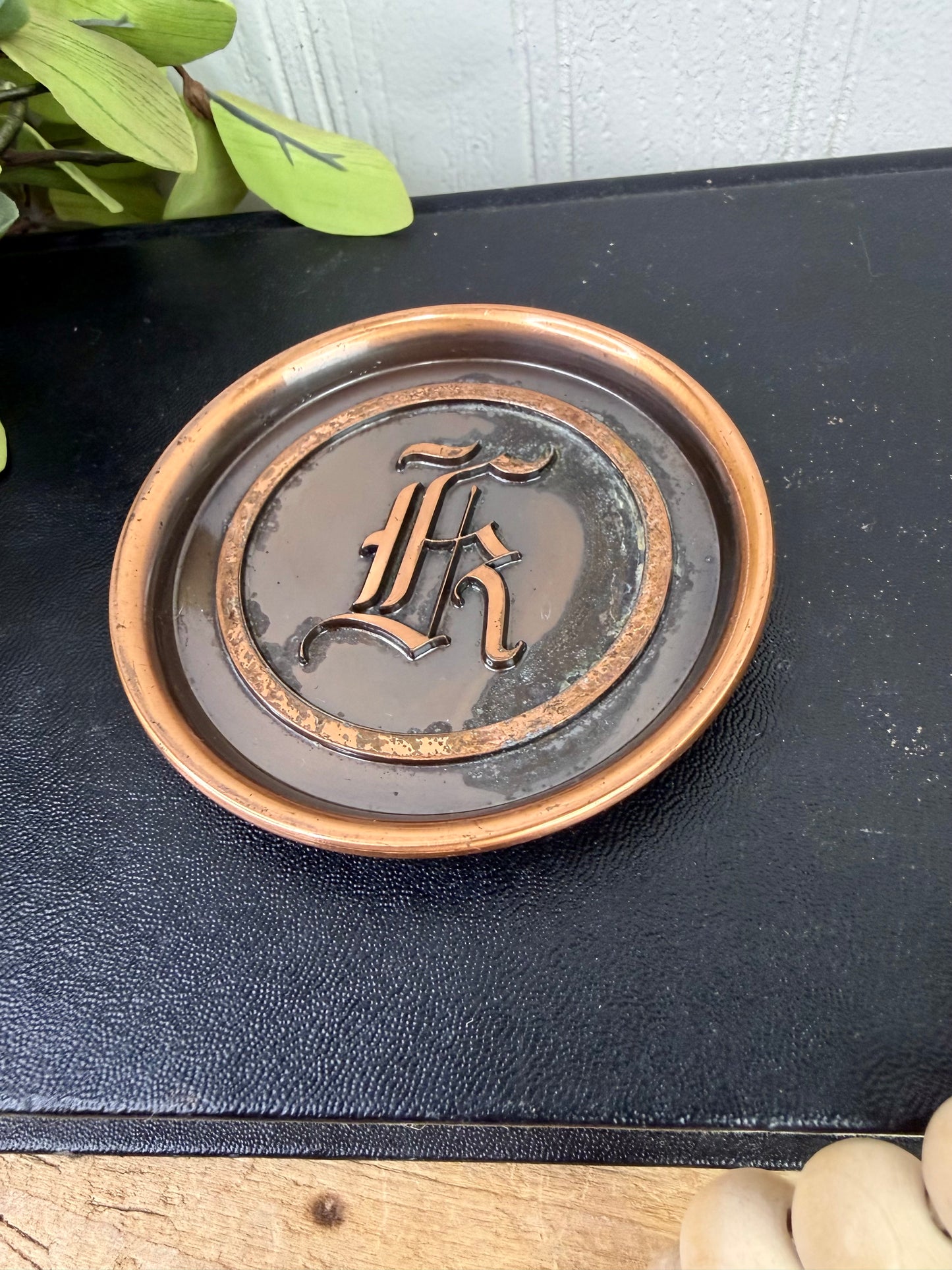 Vintage Monogrammed Copper Coaster