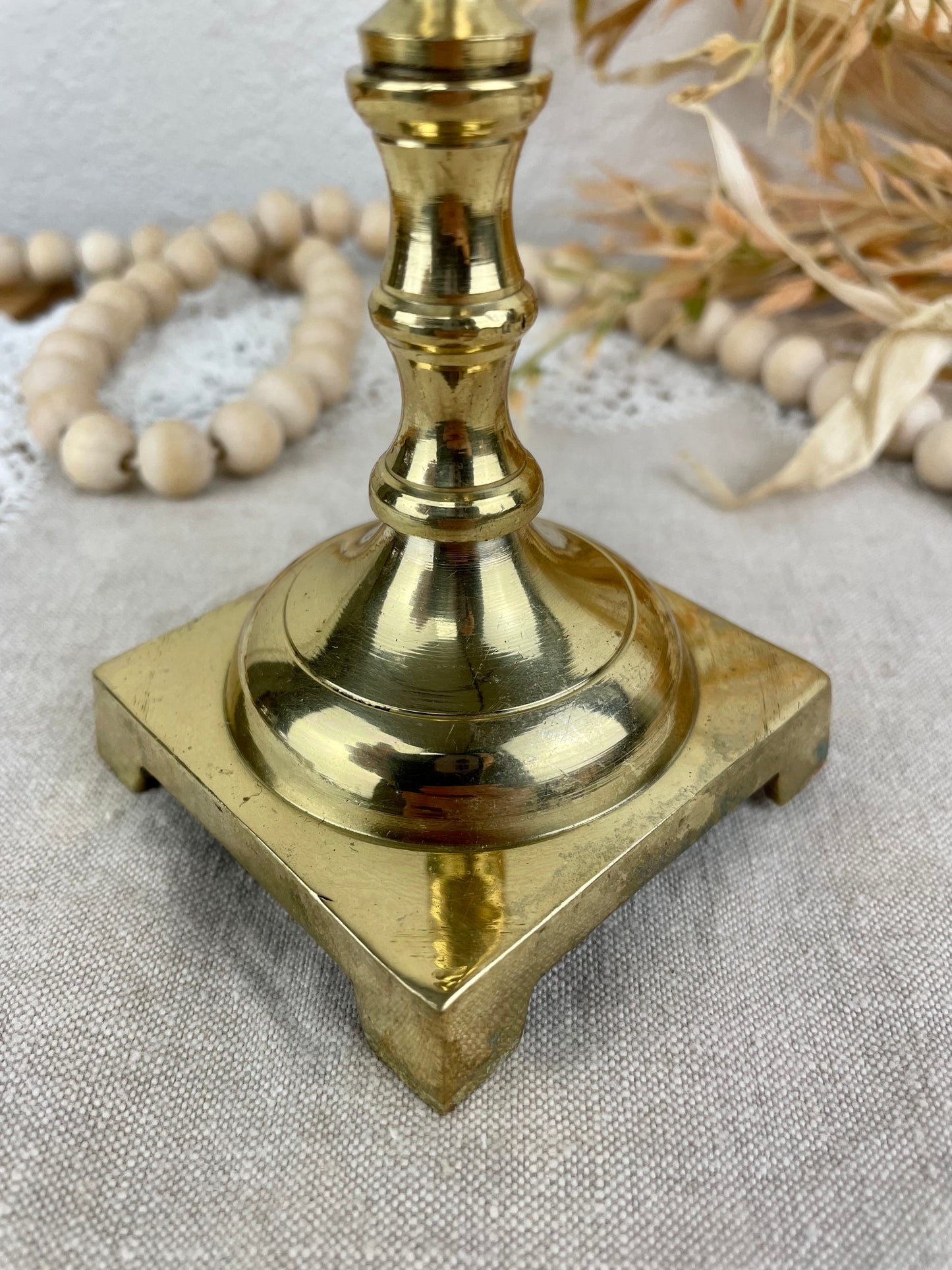 Vintage Square Base Brass Candlestick