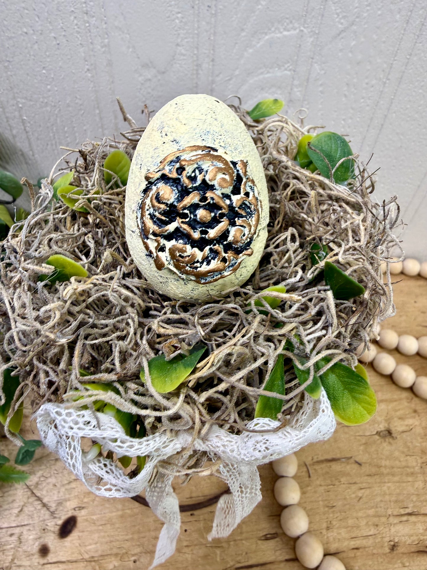 Handmade Rustic Bed Spring Nest with Yellow Egg