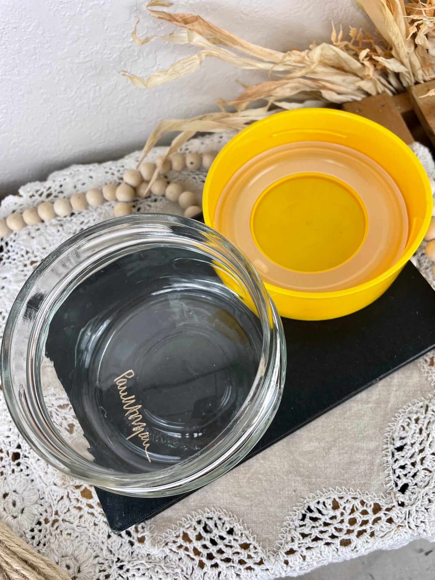 Vintage Glass Canister with Yellow Lid