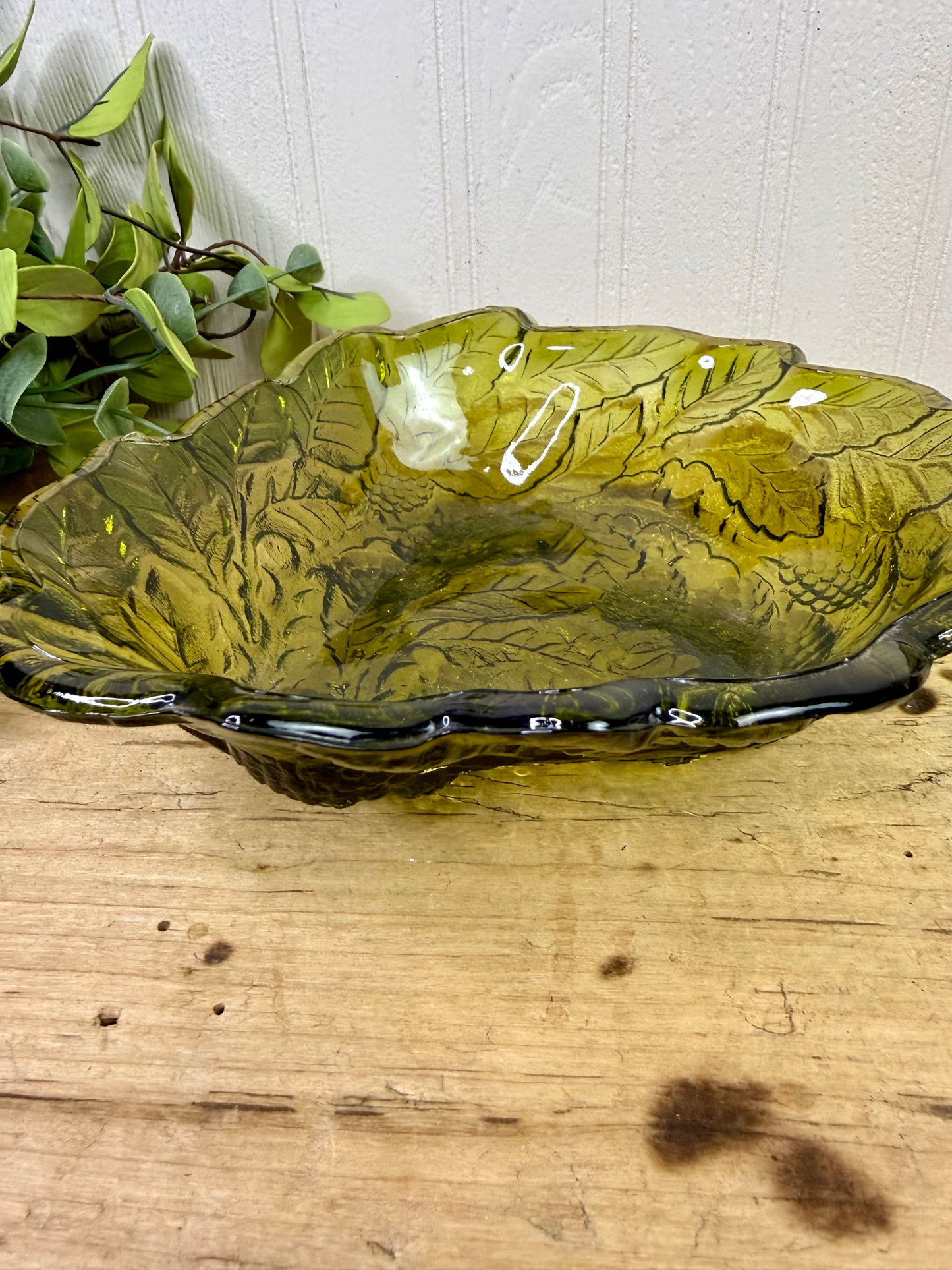 Vintage Indiana Glass Co. Avocado Green Loganberry Candy Dish