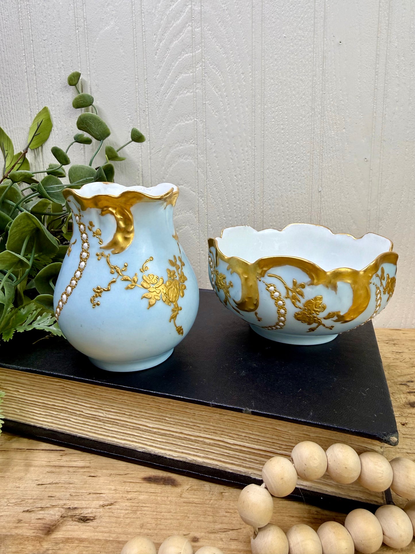 Antique Haviland & Co. French Limoges Porcelain Mini Pitcher & Basin Set