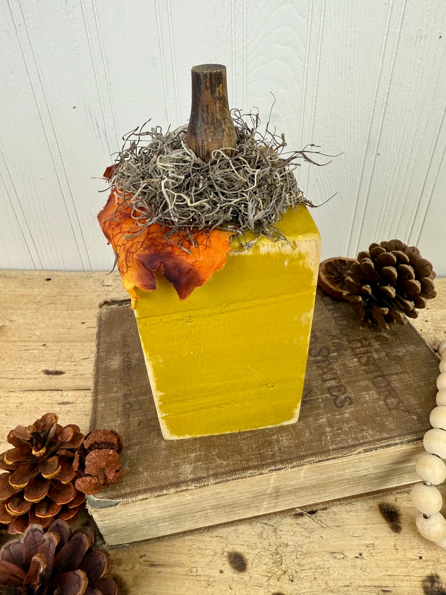 Handmade Reclaimed Wood Yellow Block Pumpkin