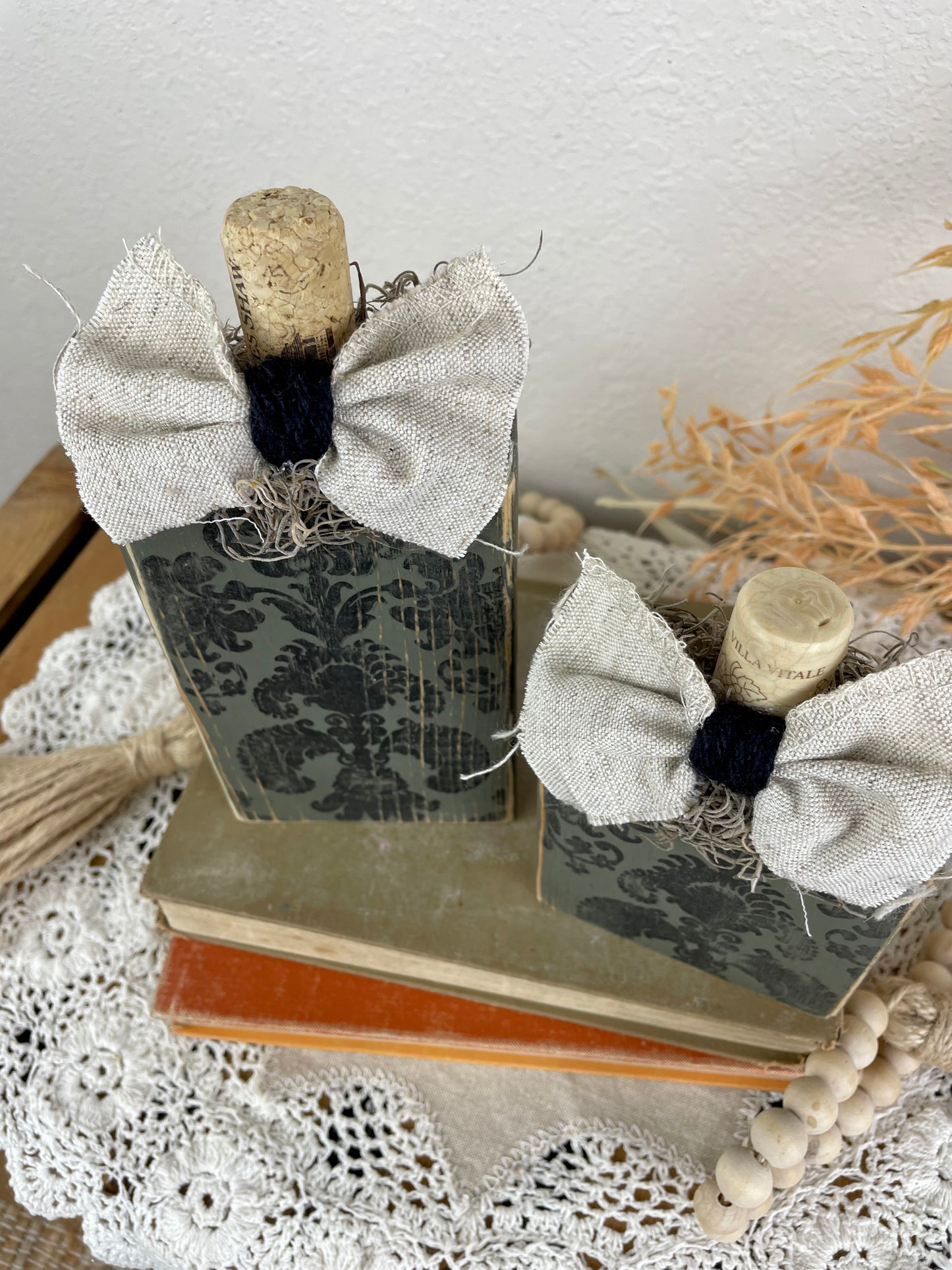 Handmade Reclaimed Wood Small Green and Black Pumpkin Set