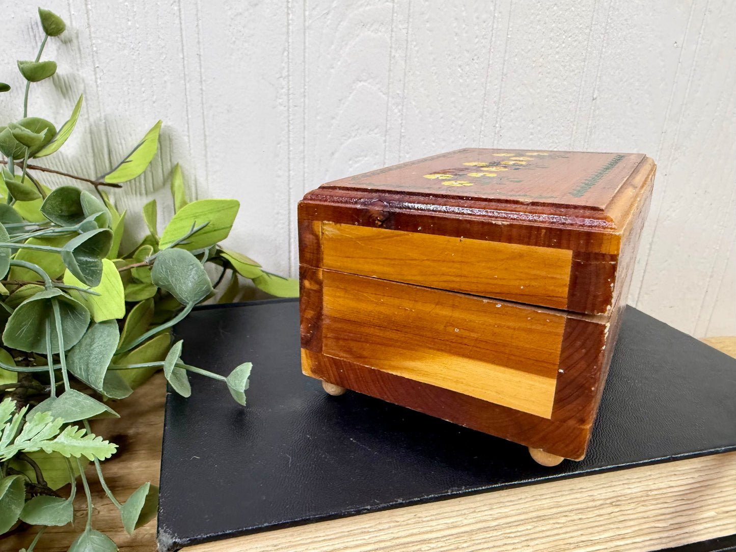 Vintage Cedar Wood Souvenir Trinket Box