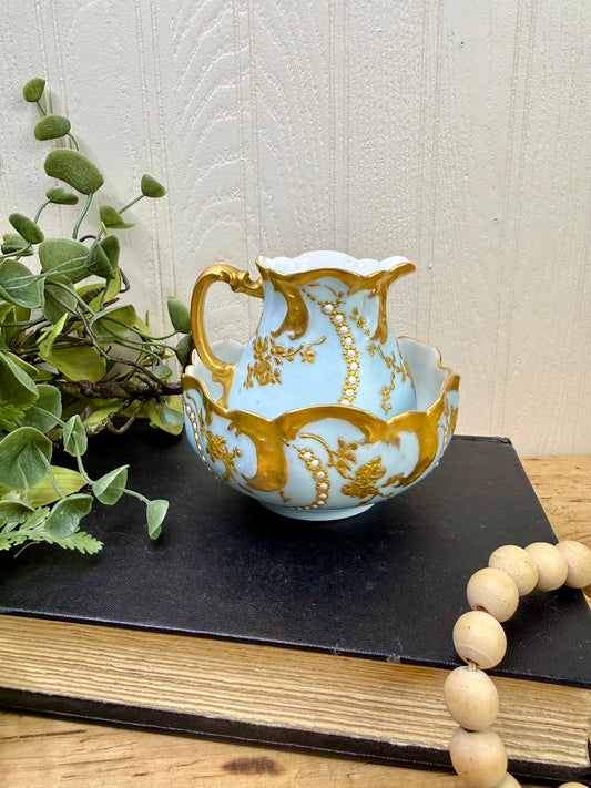 Antique Haviland & Co. French Limoges Porcelain Mini Pitcher & Basin Set
