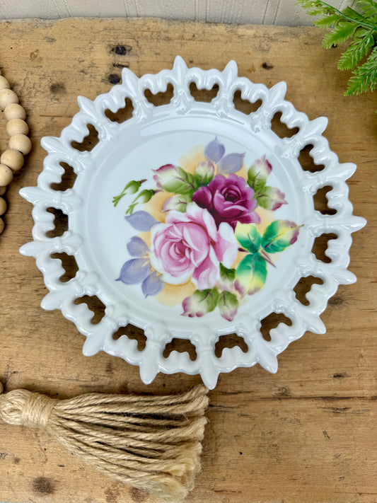 Vintage Hand Painted Lefton China Plate with Cutout Details