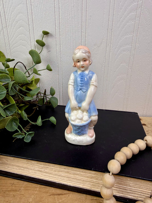 Vintage Porcelain Girl with Egg Basket Figurine