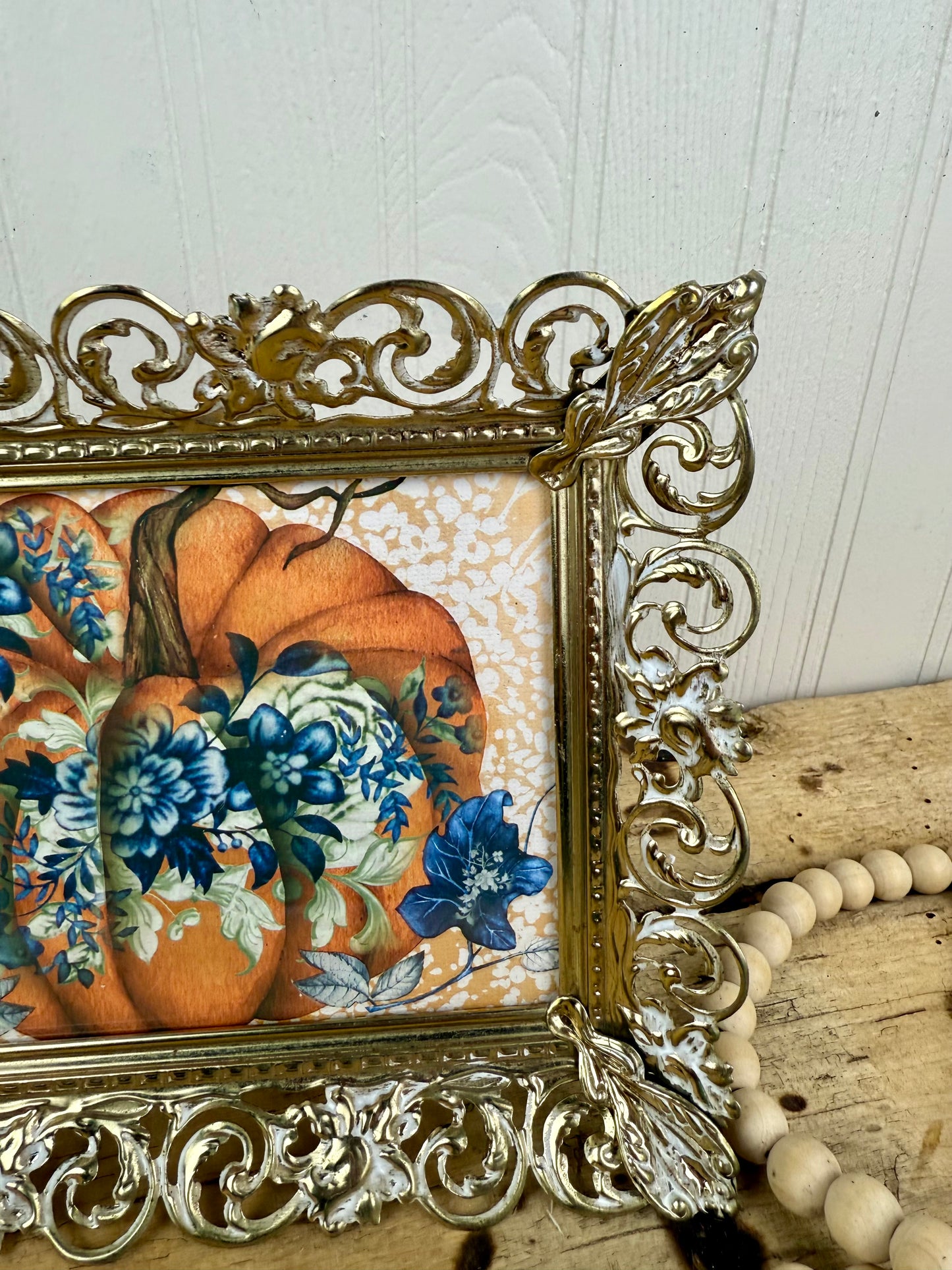 Vintage Brass Frame with Pumpkin Art