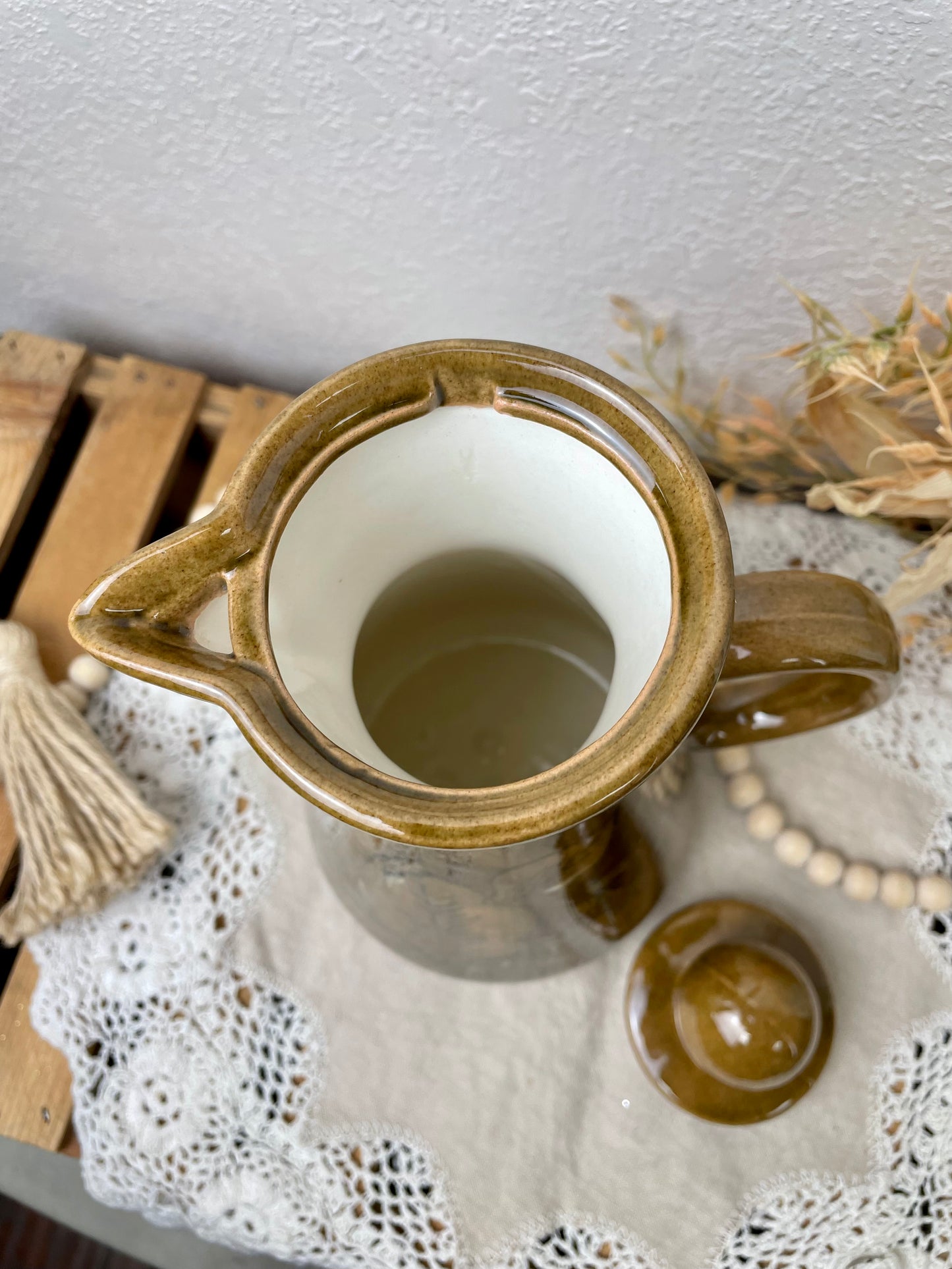 Vintage Mid-Century Handmade Ceramic Pitcher with Lid