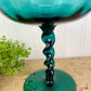 Vintage Hand Blown Turquoise Blue Glass Compote Dish