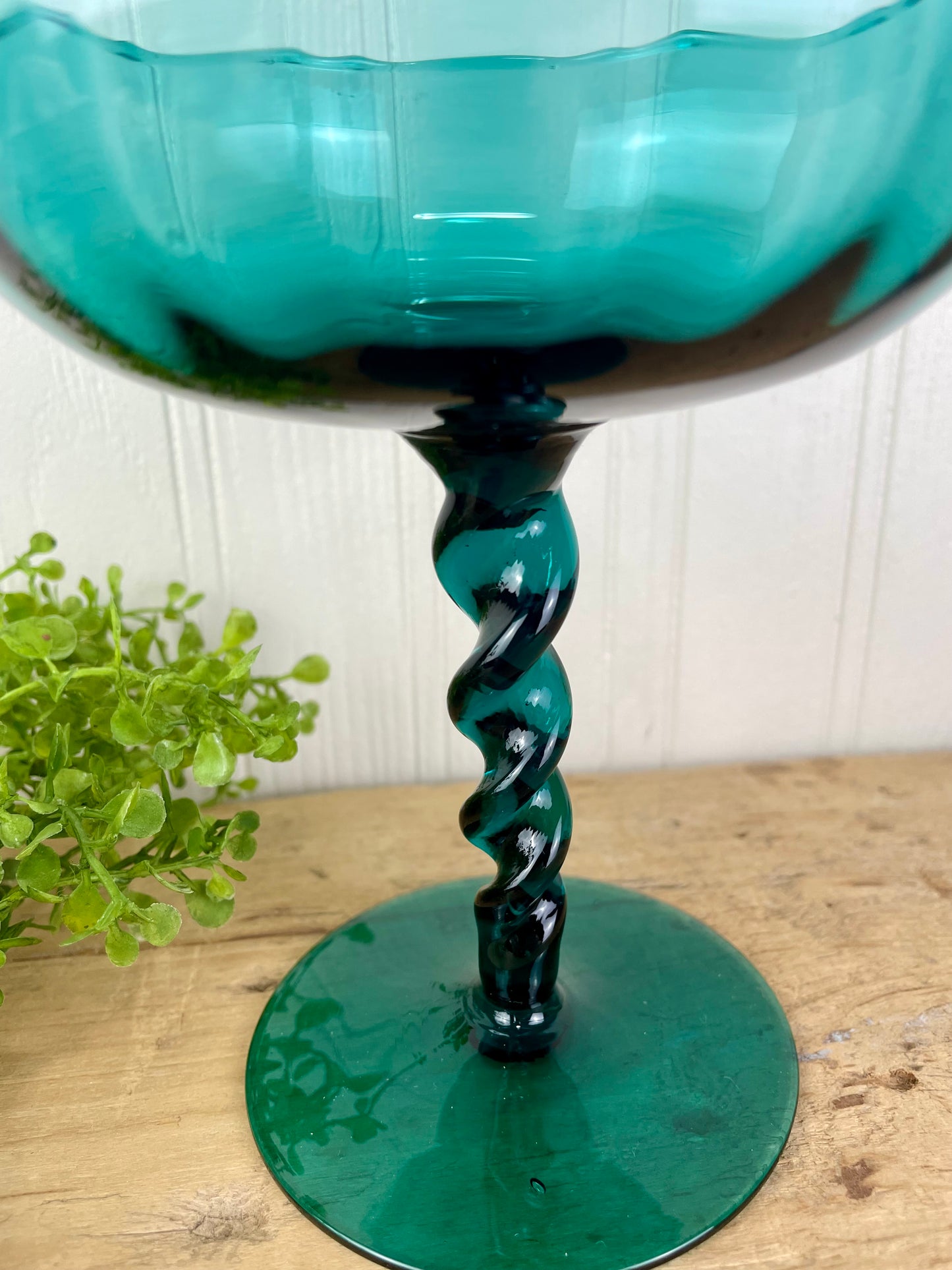 Vintage Hand Blown Turquoise Blue Glass Compote Dish